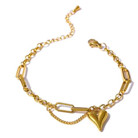 Yhpup Trendy Heart Double Layered Bracelet - Stylish Stainless Steel Charm Jewelry for Women