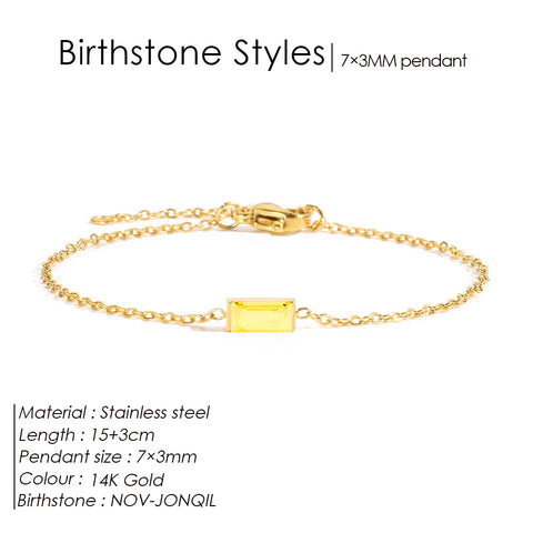 eManco Fashion Jewelry Stainless Steel 7*3MM Square Birthstone Bracelet with Sparkling Rhinestones