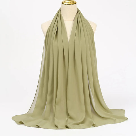 Elegant Muslim Chiffon Hijab Scarf - Lightweight Long Solid Color Head Wrap for Women