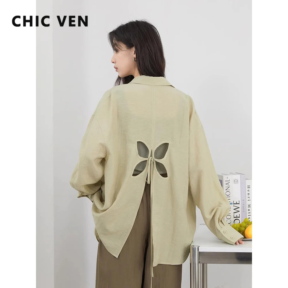 CHIC VEN Women Long Sleeve Hollow Out Shirt