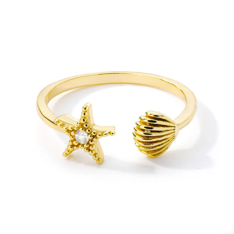 Zircon Moon Star Rings for Women - Stainless Steel Adjustable Aesthetic Jewelry