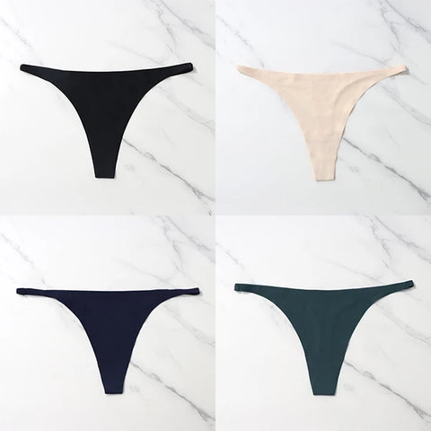 4 Pcs Lot Seamless Ice Silk Thong Panties for Women - Thin Waistband Tangas