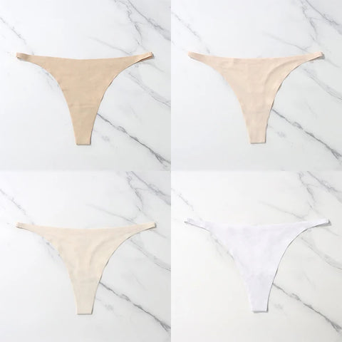 4 Pcs Lot Seamless Ice Silk Thong Panties for Women - Thin Waistband Tangas