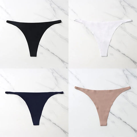 4 Pcs Lot Seamless Ice Silk Thong Panties for Women - Thin Waistband Tangas