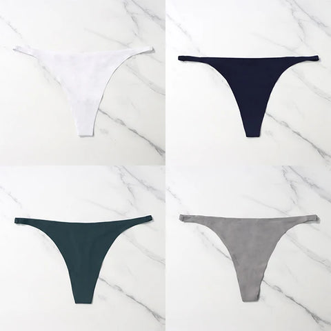 4 Pcs Lot Seamless Ice Silk Thong Panties for Women - Thin Waistband Tangas