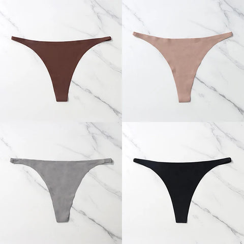 4 Pcs Lot Seamless Ice Silk Thong Panties for Women - Thin Waistband Tangas