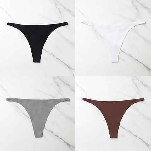 4 Pcs Lot Seamless Ice Silk Thong Panties for Women - Thin Waistband Tangas