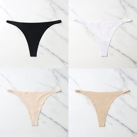 4 Pcs Lot Seamless Ice Silk Thong Panties for Women - Thin Waistband Tangas