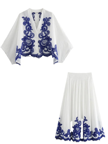 DEEABAE Blue Flower Porcelain Print Fashion Set