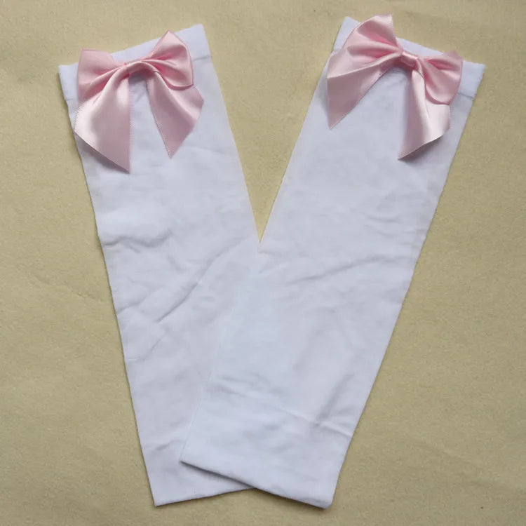 Elegant Women's Pink Bow Stay Up Thigh High Silk Stockings