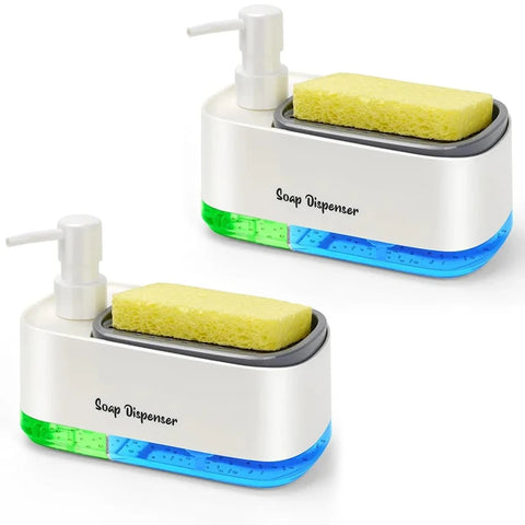 Multifunctionele zeepdispenser voor keuken en badkamer met sponshouder - ruimtebesparende organizer voor op het aanrecht