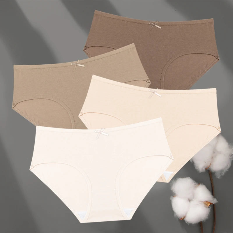 FINETOO 4Pcs Cotton Women's Seamless Plus Size Panties