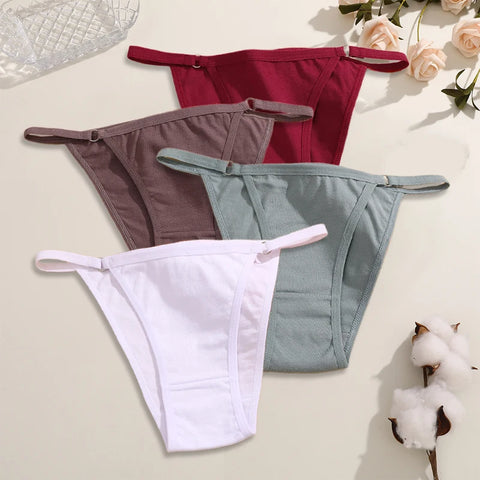 FINETOO 4-delige dames katoenen slip met metalen ringtaille