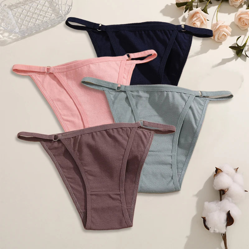 FINETOO 4Pcs Women's Cotton Panties with Metal Ring Waist