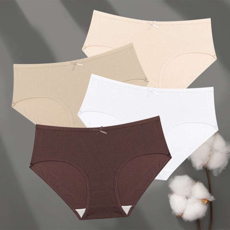 FINETOO 4Pcs Cotton Women's Seamless Plus Size Panties