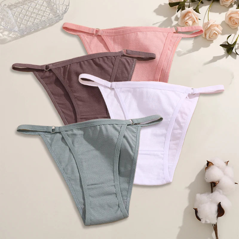 FINETOO 4Pcs Women's Cotton Panties with Metal Ring Waist