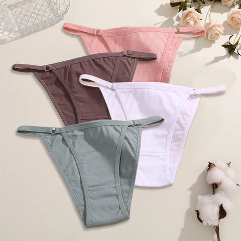 FINETOO 4-delige dames katoenen slip met metalen ringtaille