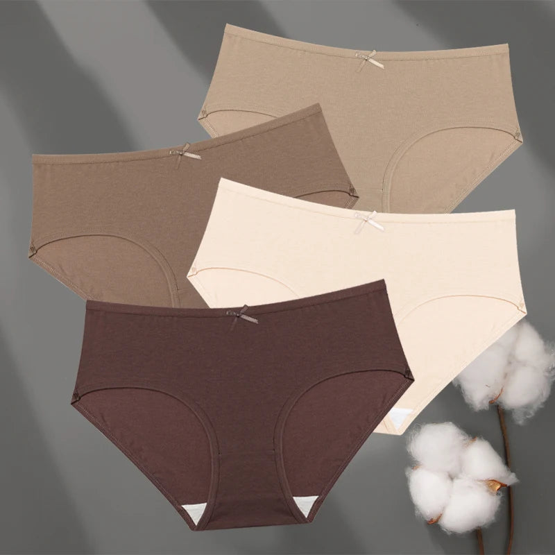 FINETOO 4Pcs Cotton Women's Seamless Plus Size Panties