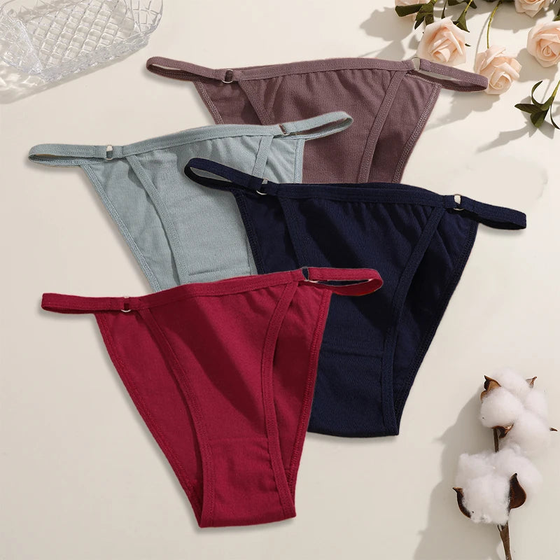 FINETOO 4Pcs Women's Cotton Panties with Metal Ring Waist