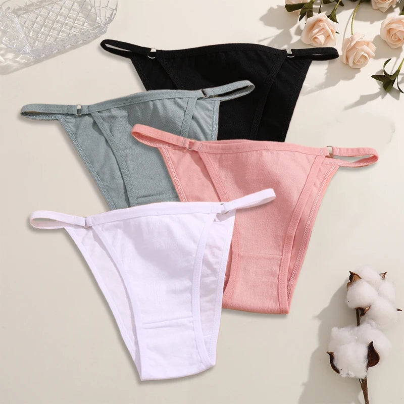 FINETOO 4Pcs Women's Cotton Panties with Metal Ring Waist