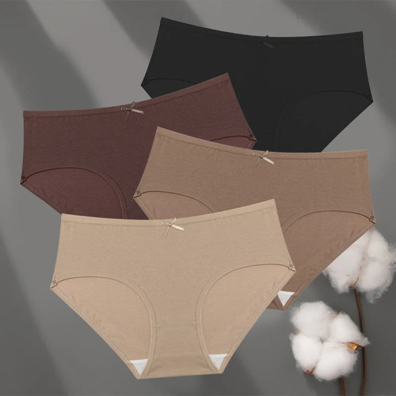 FINETOO 4Pcs Cotton Women's Seamless Plus Size Panties