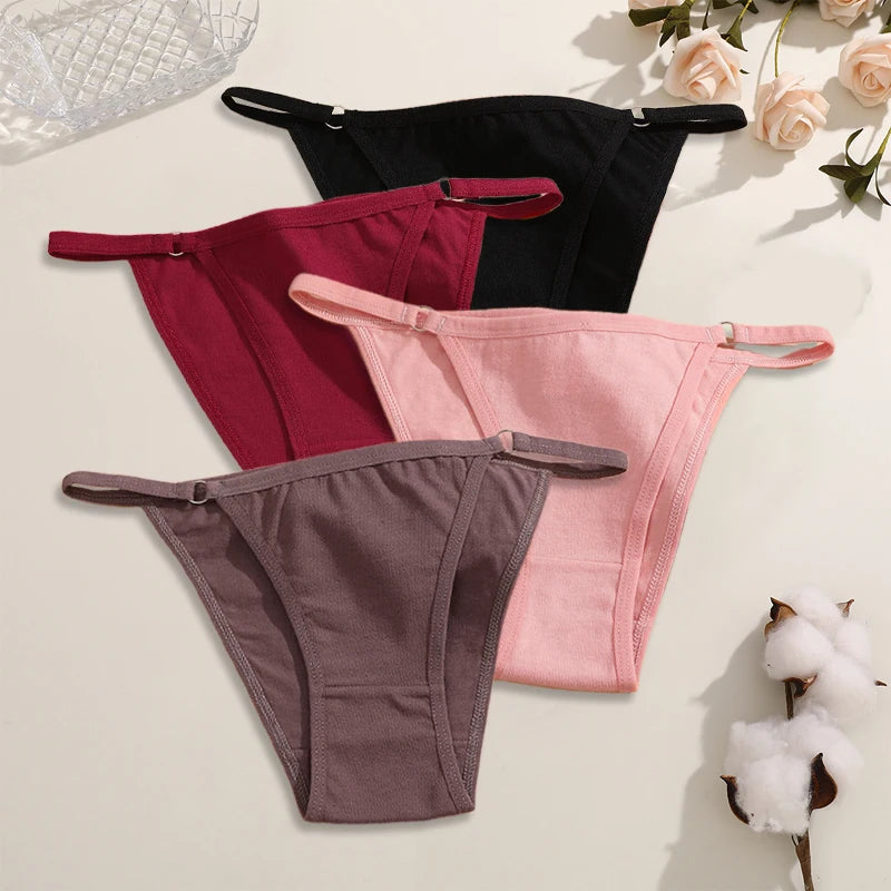 FINETOO 4Pcs Women's Cotton Panties with Metal Ring Waist