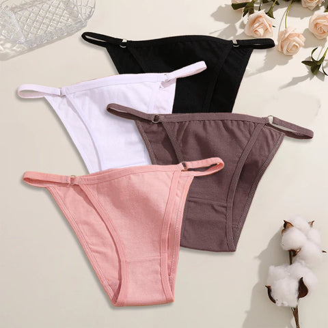 FINETOO 4-delige dames katoenen slip met metalen ringtaille