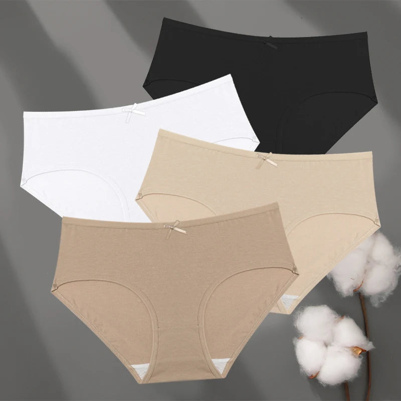 FINETOO 4Pcs Cotton Women's Seamless Plus Size Panties