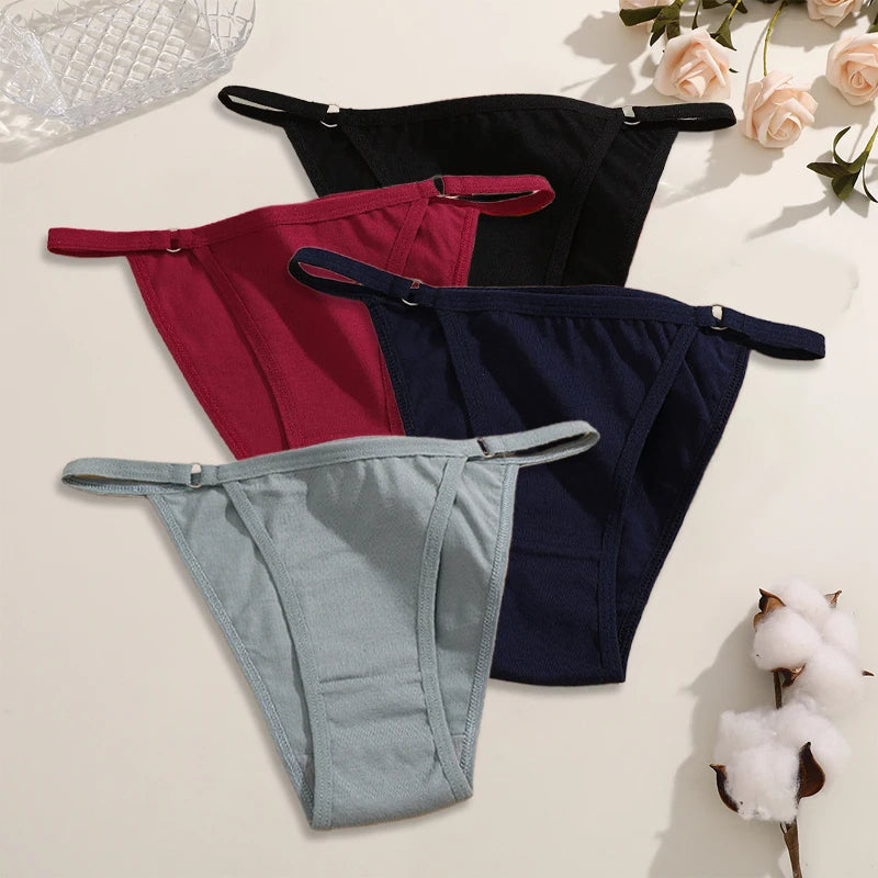 FINETOO 4Pcs Women's Cotton Panties with Metal Ring Waist