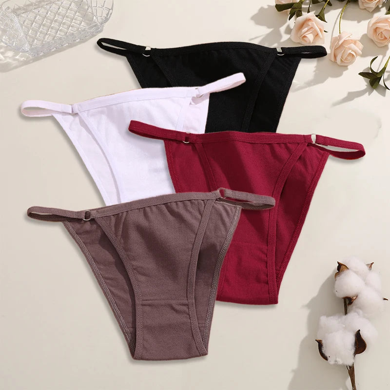 FINETOO 4Pcs Women's Cotton Panties with Metal Ring Waist