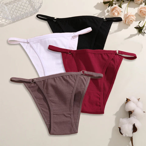 FINETOO 4-delige dames katoenen slip met metalen ringtaille