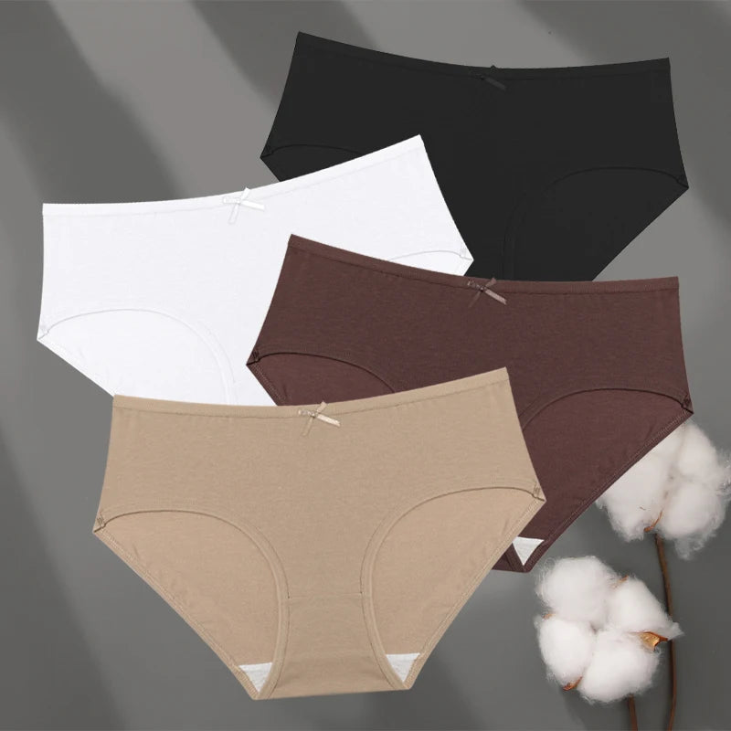 FINETOO 4Pcs Cotton Women's Seamless Plus Size Panties
