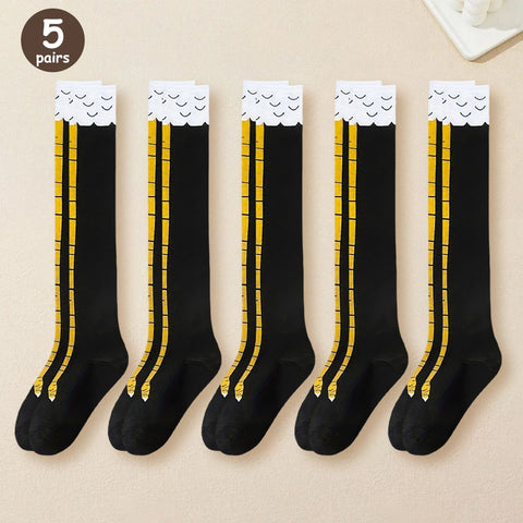 Trendy Cartoon Funny Chicken Claw Knee High Socks for Women - Fitness & Casual