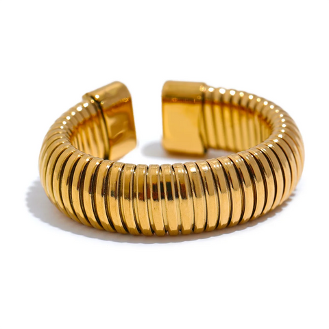 Yhpup Fashion Stainless Steel Round Elastic Open Ring - Minimalist 18K PVD Plated Jewelry