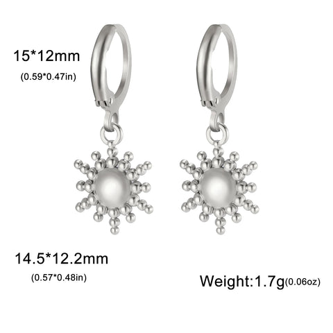 Skyrim Gold Color Stainless Steel Women's Heart Starfish Sun Pendant Hoop Earrings - Fashion Jewelry Gift