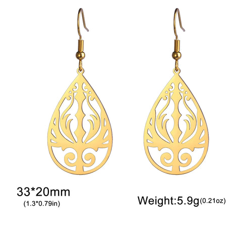 Skyrim Bohemian Flower Filigree Drop Earrings - Stainless Steel Waterproof Dangle Earrings for Women