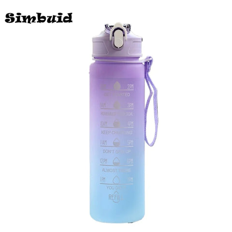 Gradient Color Sports Bottle with Time Scale – 600ML/750ML/1000ML Portable Fitness Mug