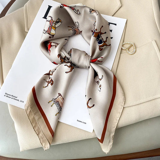 Luxury Horse Print Silk Neck Scarf for Women