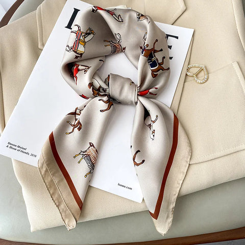 Luxury Horse Print Silk Neck Scarf for Women