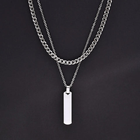 2pcs Vertical Layer Necklaces for Men and Boys | Waterproof Stainless Steel Cuban Chain Collar