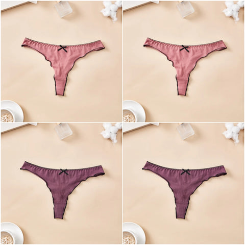 4-Piece Women's Cotton Solid Color Thong Set - Sexy & Comfortable Low-Waist Underwear