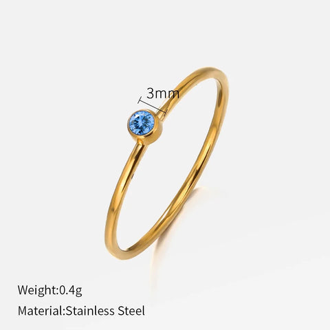 SUNIBI Stainless Steel Birthstone Ring for Women - Gold Color Fashion Jewelry