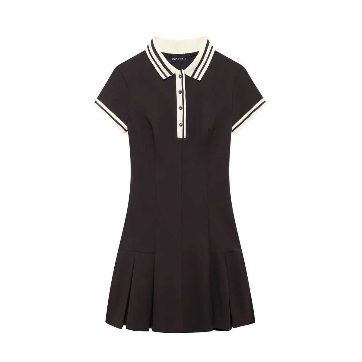 TRAFZA-Women Fashion 2025 Spring Summer Burgundy Dress Contrasting Ribbed Lapel Buttons Dress Classic Campus Angola Red Dress