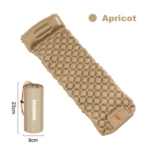 PACOONE Outdoor Camping Sleeping Pad Inflatable Mattress with Pillows - Ultralight Air Mat with Built-in Inflator Pump for Travel and Hiking