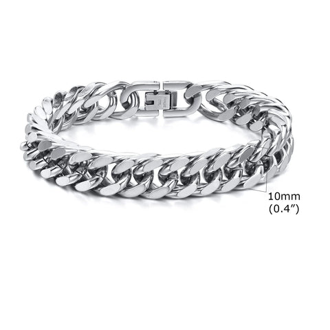 Stylish Double Curb Chain Bracelets for Men and Boys - Stainless Steel Miami Link Wristband