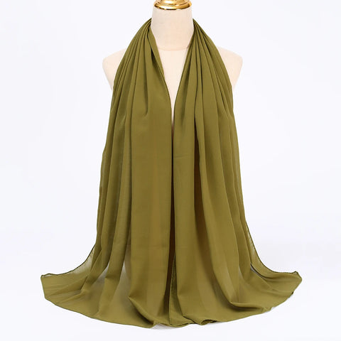 Elegant Muslim Chiffon Hijab Scarf - Lightweight Long Solid Color Head Wrap for Women