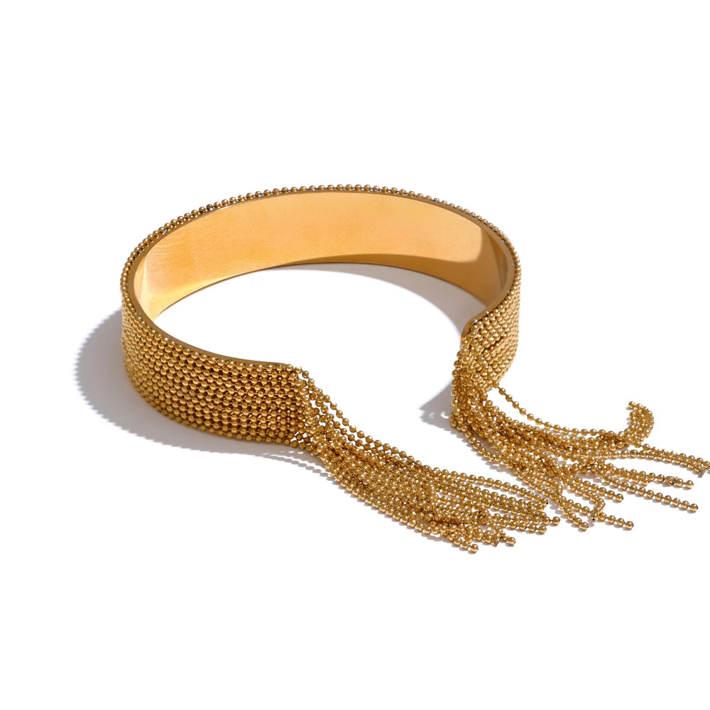 Yhpup Hot Style Stainless Steel Chain Tassel Cuff Bracelet Bangle - 18K Gold Color Plated Fashion Jewelry