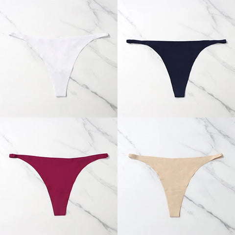 4 Pcs Lot Seamless Ice Silk Thong Panties for Women - Thin Waistband Tangas