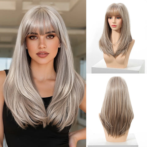 Blonde Golden Synthetic Wigs Long Straight Hair Natural Wig for Women Middle Part Wigs Cosplay Party Heat Resistant Fake Hair