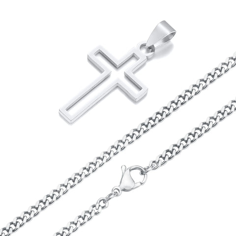 Casual Hollow Cross Necklaces for Men and Boys - Waterproof Stainless Steel Pendant Jewelry